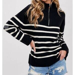 NEW BLUIVY chic stripe quarter zip pullover in navy stripe